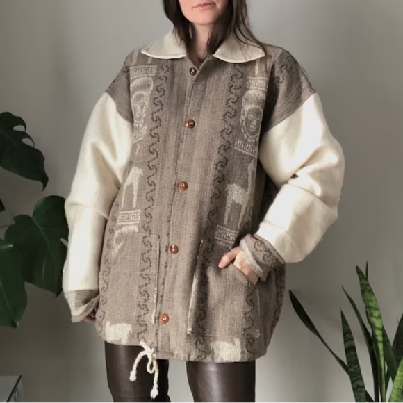 Wool woven blanket jacket / men’s XL - Picture 3 of 9